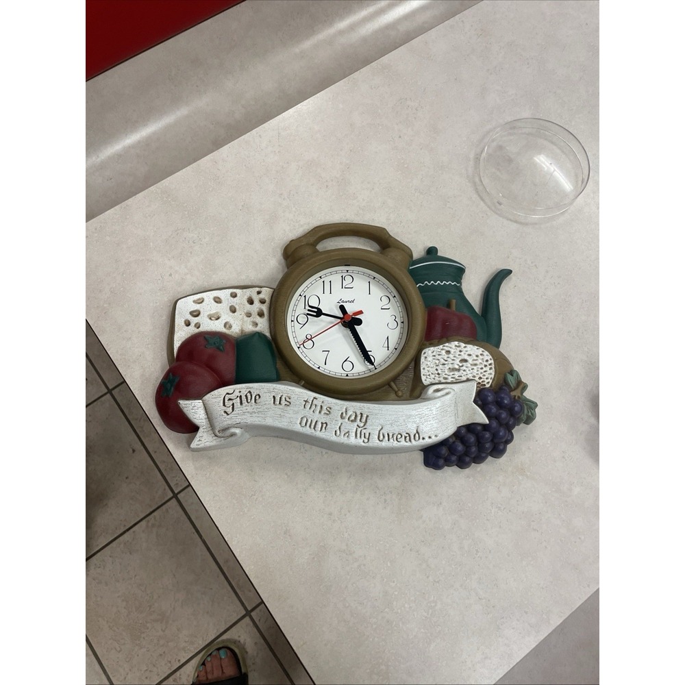 Kitchen Clock Give Us This Day Our Daily Vegetables Fruits Coffee Pot Quartz